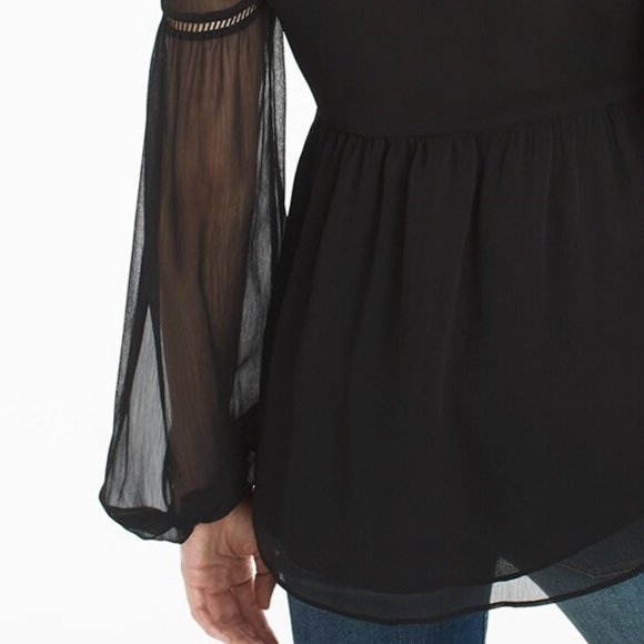 WHBM GORGEOUS! Floral Embroidered Blouse Black Translucent Sleeves 14 - Picture 8 of 9